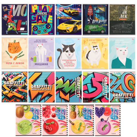 Тетрадь 48л. в клетку, офсет, обл. мел.картон, скрепка, ВД-лак, микс