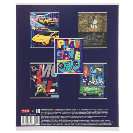 Тетрадь 48л. в клетку, офсет, обл. мел.картон, скрепка, ВД-лак, микс