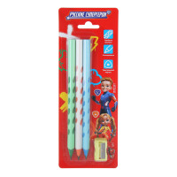 BY Русские Супергерои Набор из 3х черногр. карандашей (3-гран.,утолщ.) и точилки, блистер, &quot;Джуниор&quot;