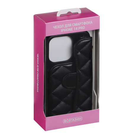 ВСЁГАЗИН Чехол для смартфона Дизайн, iP - 14 pro, черный, фэшн, цепочка c черной кожей и кулоном