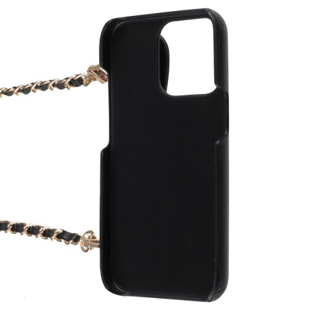 ВСЁГАЗИН Чехол для смартфона Дизайн, iP - 14 pro, черный, фэшн, цепочка c черной кожей и кулоном