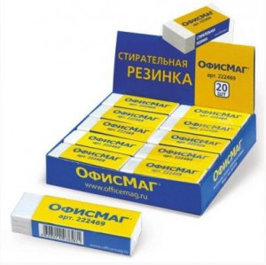 Резинка стирательная ОФИСМАГ в карт. держ, 60х20х11мм, цвет белый, 222469