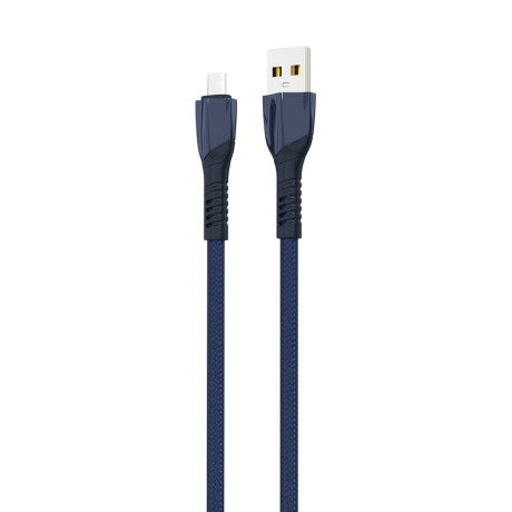 BY Кабель для зарядки Navy microUSB, 1м, Быстрая зарядка 3А, QC, PD 20W, тканевый, синий