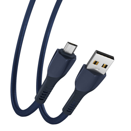 BY Кабель для зарядки Navy microUSB, 1м, Быстрая зарядка 3А, QC, PD 20W, тканевый, синий