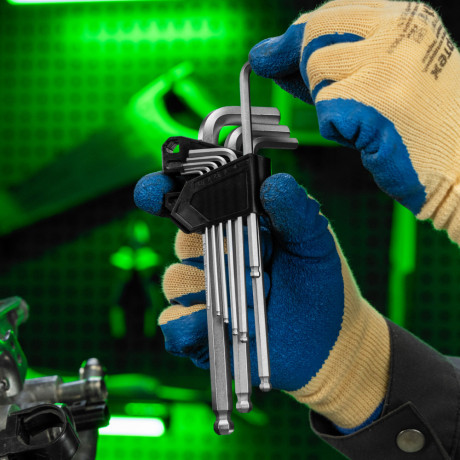 Набор ключей имбусовых, HEX, 1,5-10 мм, CrV, 9 шт., удлиненные, с шаром Сибртех