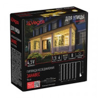 VEGAS 4,5V Гирлянда-занавес ул. 96LED тепл. белый 1,5*1,5м/6нит., 8реж., прозр. провод