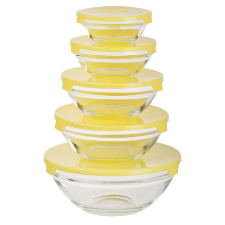 MILLIMI Набор салатников с крышкой 5 шт: 900/ 500/350/200/130 мл, стекло, пластик, желтый