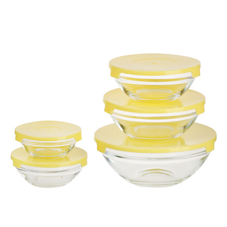 MILLIMI Набор салатников с крышкой 5 шт: 900/ 500/350/200/130 мл, стекло, пластик, желтый