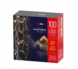 ЭРА Гирлянда-бахрома 100 LED тепл белый 1х2 м мерцание бел кауч провод IP65 (без б/п)ERAPS-WK2 56013