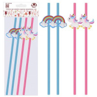 Трубочки для напитков &quot;Радужные единороги&quot; 23см, 4шт/уп,цена за уп (кратность 5!!!) 13-161 Мультидом
