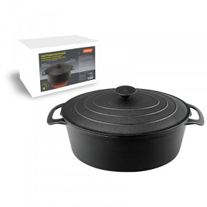 Кастрюля чугун с крышкой "Утятница" KВ32, 6л, d=32см, овальная, масл. термопокрытие, 980004 Mallony