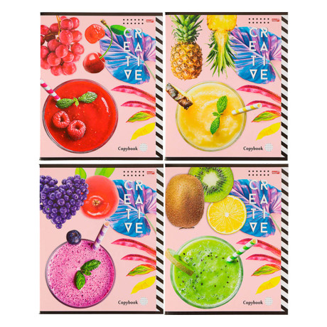 Тетрадь 48л. в клетку, офсет, обл. мел.картон, скрепка, ВД-лак, микс