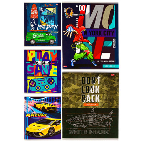 Тетрадь 48л. в клетку, офсет, обл. мел.картон, скрепка, ВД-лак, микс