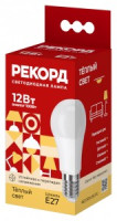 РЕКОРД лампа св/д груша A60-U Е27 12W(1020lm) 3000K 2K без пульсации 112x60 2г арт.23951