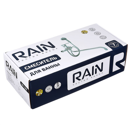 RAIN Смеситель для ванны Мира, круглый излив 35см, душ. набор, картридж 35мм, латунь, хром
