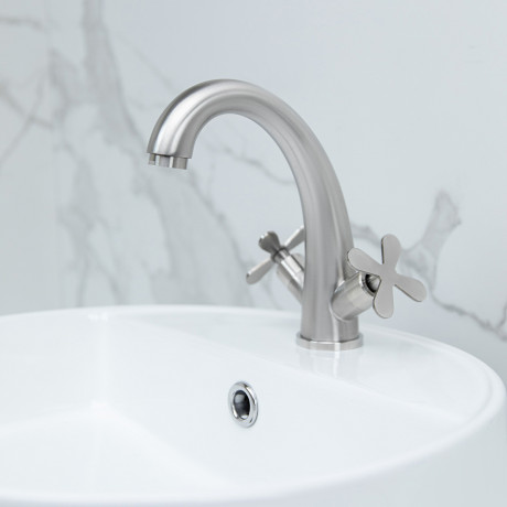 СоюзКран Смеситель для раковины, кер. кран-буксы 1/2, нерж. сталь, SS02-М242