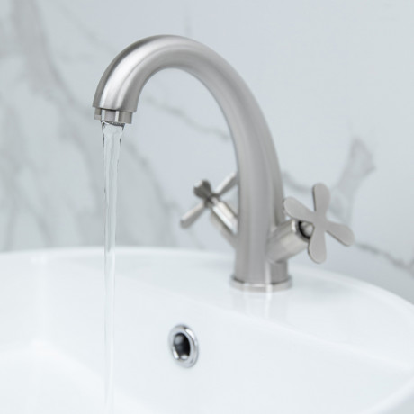 СоюзКран Смеситель для раковины, кер. кран-буксы 1/2, нерж. сталь, SS02-М242