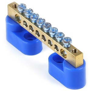 Smartbuy Шина N "Ноль" (нул.) (латунь) 6х9мм два угл. изолятора тип "Стойка" синий, 8 отв. SBE-bc-8-