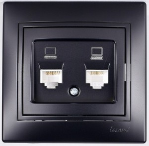 Lezard Мира роз. компьют. СУ 2 мест. черный бархат (RJ45) (корпус PC) 701-4242-141