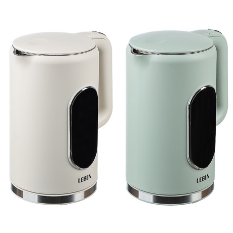 LEBEN Чайник электрический 1,7л двойные стенки пластик/нерж сталь, поддерж.температуры, оливк.и беж.