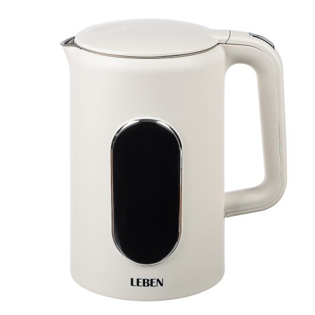 LEBEN Чайник электрический 1,7л двойные стенки пластик/нерж сталь, поддерж.температуры, оливк.и беж.