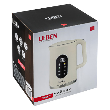 LEBEN Чайник электрический 1,7л двойные стенки пластик/нерж сталь, поддерж.температуры, оливк.и беж.