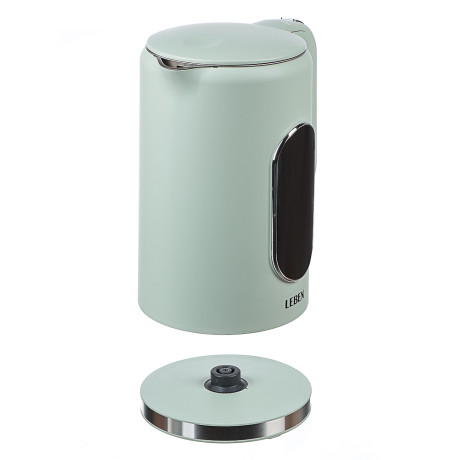 LEBEN Чайник электрический 1,7л двойные стенки пластик/нерж сталь, поддерж.температуры, оливк.и беж.