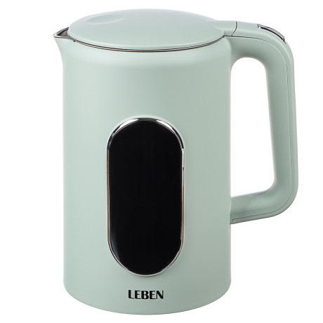 LEBEN Чайник электрический 1,7л двойные стенки пластик/нерж сталь, поддерж.температуры, оливк.и беж.
