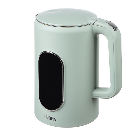 LEBEN Чайник электрический 1,7л двойные стенки пластик/нерж сталь, поддерж.температуры, оливк.и беж.