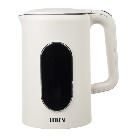 LEBEN Чайник электрический 1,7л двойные стенки пластик/нерж сталь, поддерж.температуры, оливк.и беж.