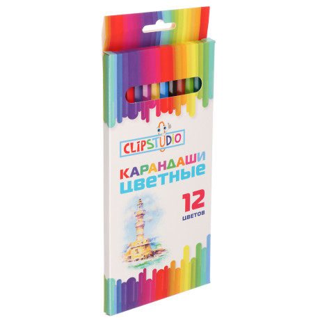 ClipStudio Карандаши 12 цветов шестигранные заточ., пластик, в карт.кор. с подвесом