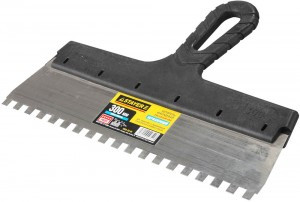 Шпатель STAYER "PROFESSIONAL" нержавеющий зубчатый с пластмассовой ручкой, 300мм, зуб 8х8мм