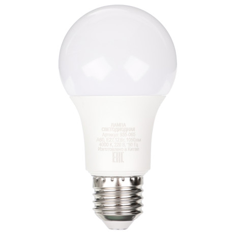 FORZA Лампа светодиодная A60 12 Вт, Е27, 1050 Лм, 4000 К, 175-265 В, Ra>80, IRF <5%, 1 год гар.