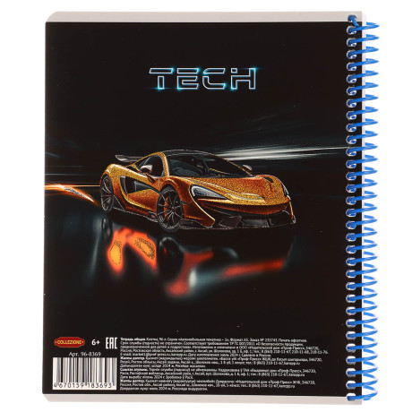 Тетрадь общая, 96 листов, в клетку, БЕЛЫЕ ЛИСТЫ, обл.мел. картон, спираль, микс