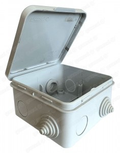 GREENEL Коробка распред. ОУ 100х100х50мм, с откидной крышкой, 8 гермовводов,IP54 СЕРАЯ(48шт) GE41256