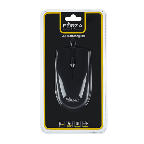 FORZA Компьютерная мышь проводная Compact, 1200DPI, Soft Touch, USB, каб. 160см, чёрный