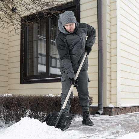 Лопата для уборки снега, полипропилен, 405х410х1470 мм, деревянный черенок