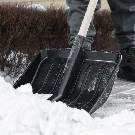 Лопата для уборки снега, полипропилен, 405х410х1470 мм, деревянный черенок
