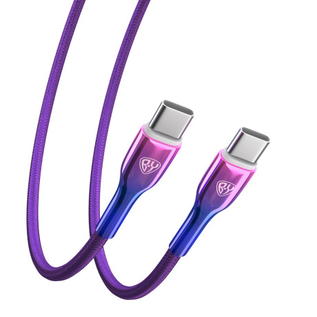 BY Кабель для зарядки Jam Type-C-Type-C, 1м, Быстрая зарядка 3А, PD 65W, тканевый, фиолетовый