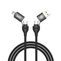 BY Киря Кабель для зарядки Diverse 4в1 USB/iP/microUSB/Type-C, 1м,  3А, PD 65W, тканевый, черный