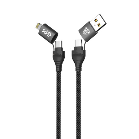 BY Киря Кабель для зарядки Diverse 4в1 USB/iP/microUSB/Type-C, 1м,  3А, PD 65W, тканевый, черный