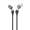 BY Киря Кабель для зарядки Diverse 4в1 USB/iP/microUSB/Type-C, 1м, 3А, PD 65W, тканевый, черный
