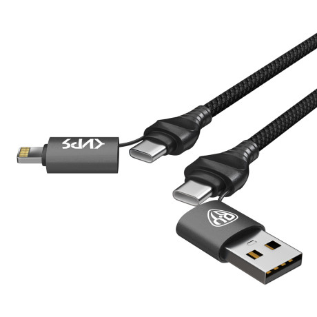 BY Киря Кабель для зарядки Diverse 4в1 USB/iP/microUSB/Type-C, 1м,  3А, PD 65W, тканевый, черный