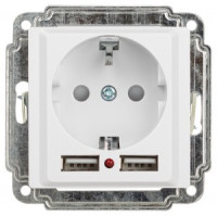 ЭРА Intro Accent мех. роз. СУ 1 мест 16А 250 В (земля, шторки + 2хUSB) белый Б0063689