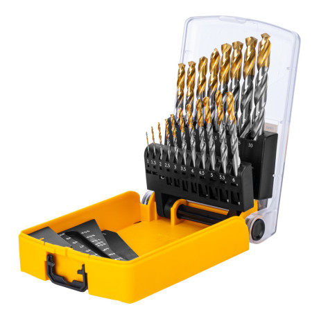 Набор сверл по металлу, 1-10 мм, Р6М5-TiN, Golden Tip, 19 шт Denzel