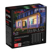 VEGAS 4,5V Гирлянда-занавес ул. 96LED разноцв. 1,5*1,5м/6нит., 8реж., прозр. провод