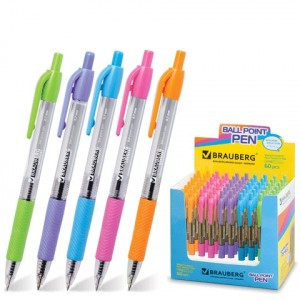 Ручка шарик. автомат. BRAUBERG "Instinct", детали ассорти, узел 0,7мм, линия 0,35мм, синяя 141548