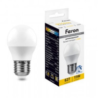 Feron лампа св/д шар G45 диммир E27 11W(915lm) 2700K 2K матовая 90x45 LB-751 51058