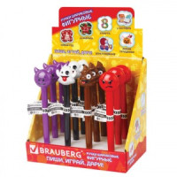 Ручка фигурная "СМАЙЛИКИ МИКС-2", СИНЯЯ, 4 дизайна ассорти, линия письма 0,5 мм, дисплей, BRAUBERG,