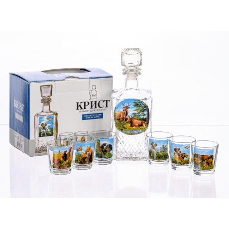 Набор Охота штоф 0,5л + стопки 50мл 6шт, стекло, с декором